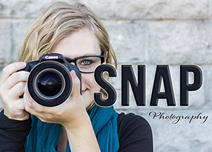 Picture of girl with camera and company name, O-SNAP